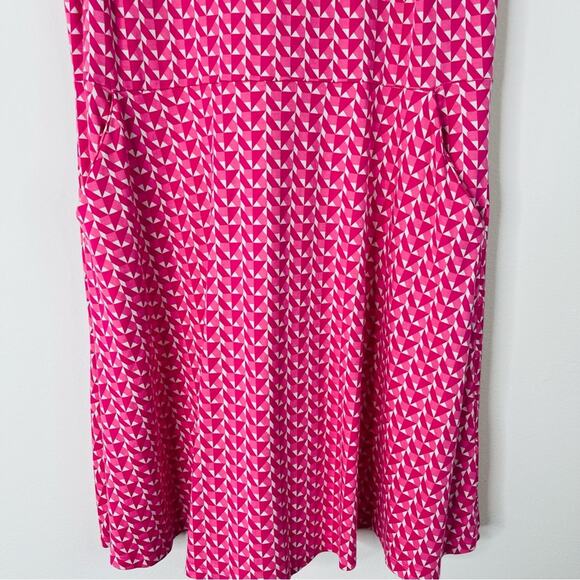 NY & Co pink white geometric stretchy pocket midi summer sundress large - Picture 3 of 8